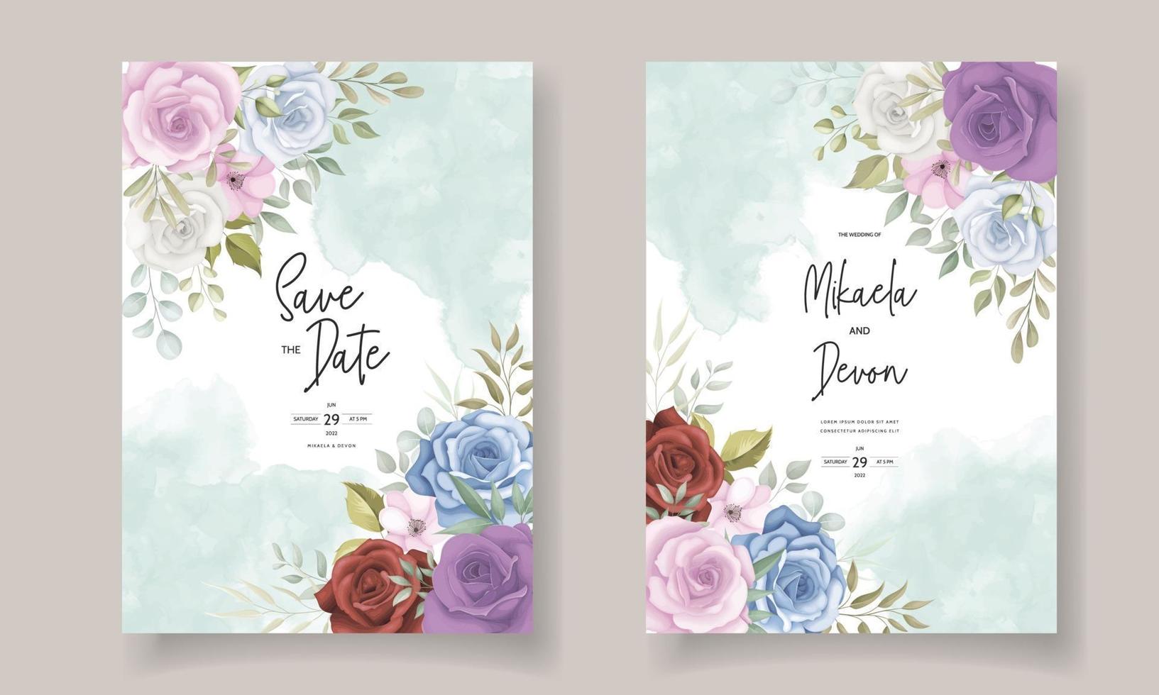 elegante diseño de tarjeta de invitación de boda floral vector