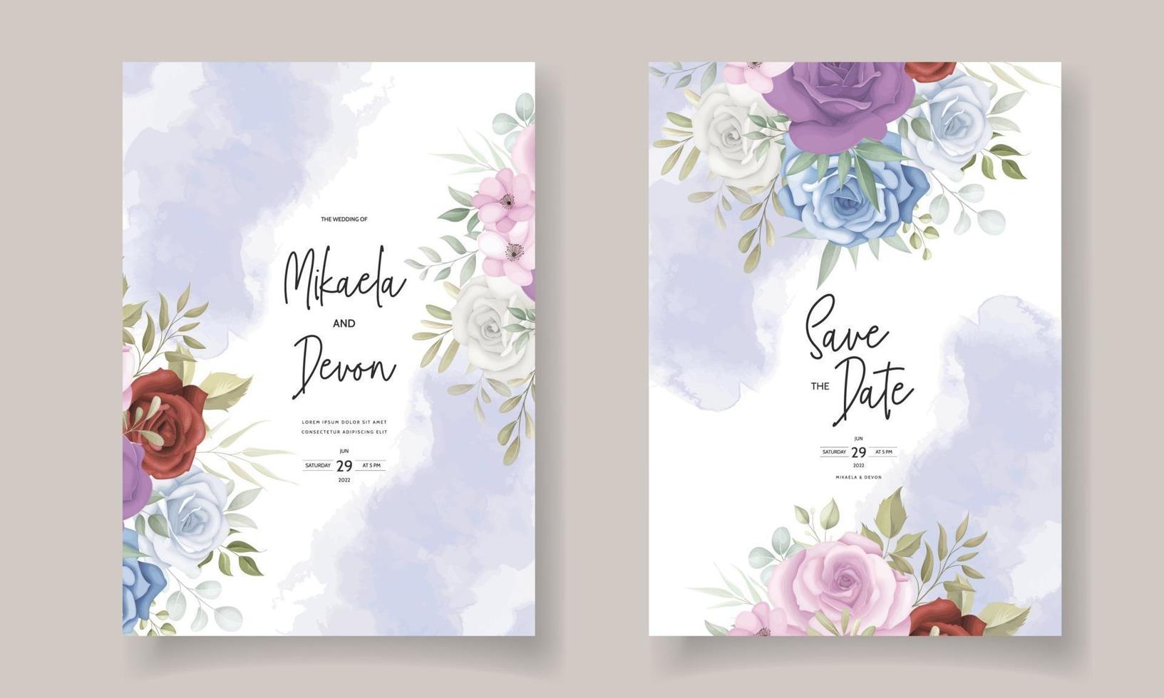 Elegant floral wedding invitation card design vector