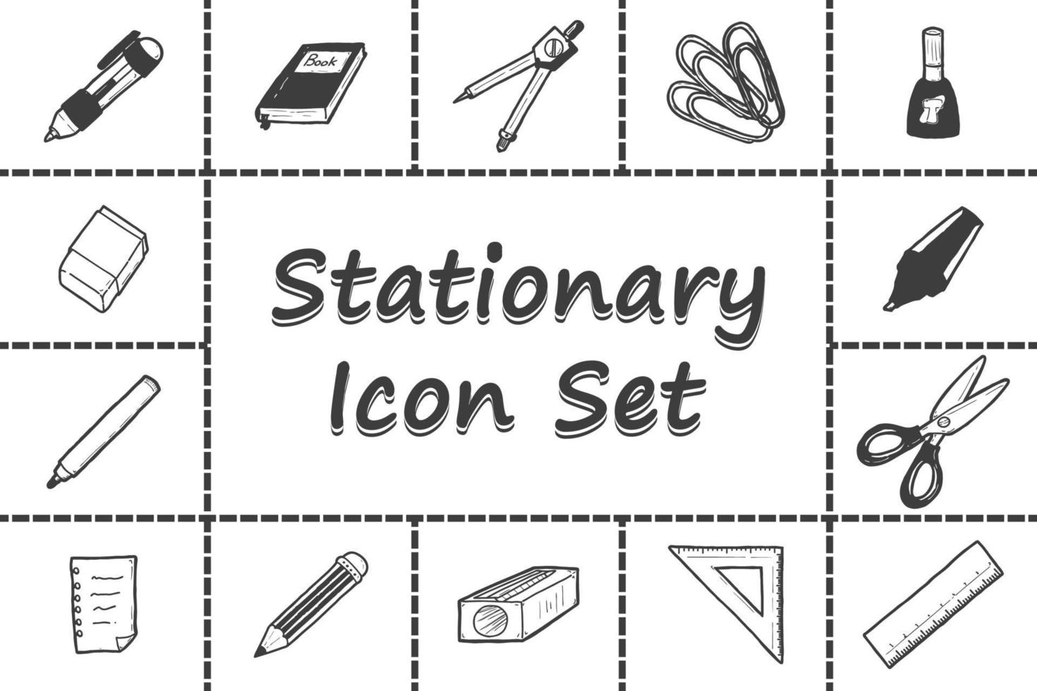 Hand drawn stationary icon set vector