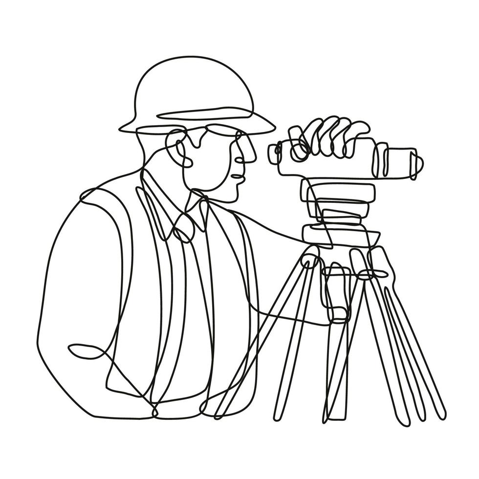 Geodetic Surveyor Using a Theodolite Side View Continuous Line Drawing vector