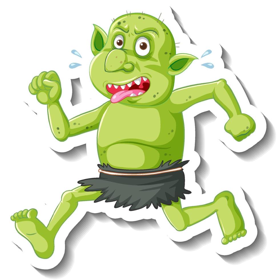Green goblin or troll cartoon character sticker vector