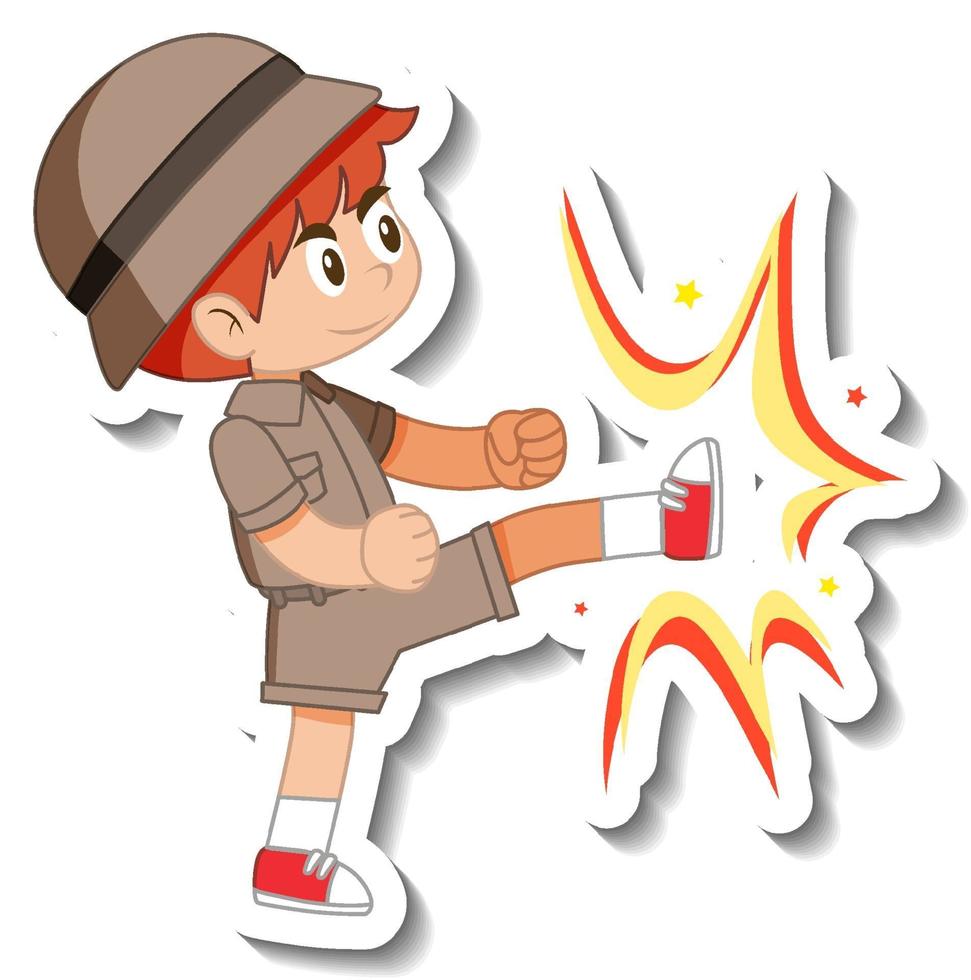 etiqueta engomada del personaje de dibujos animados del pequeño boy scout vector