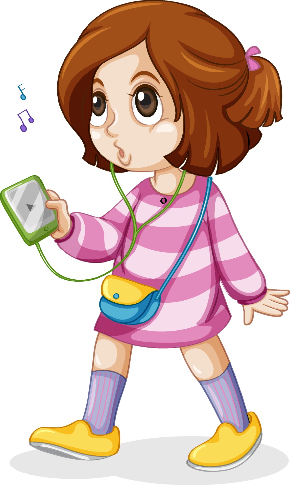 Cute girl in pink dress listening to music 3539019 Vector Art at Vecteezy