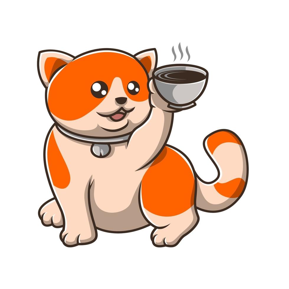 Cat holding coffee cup vector