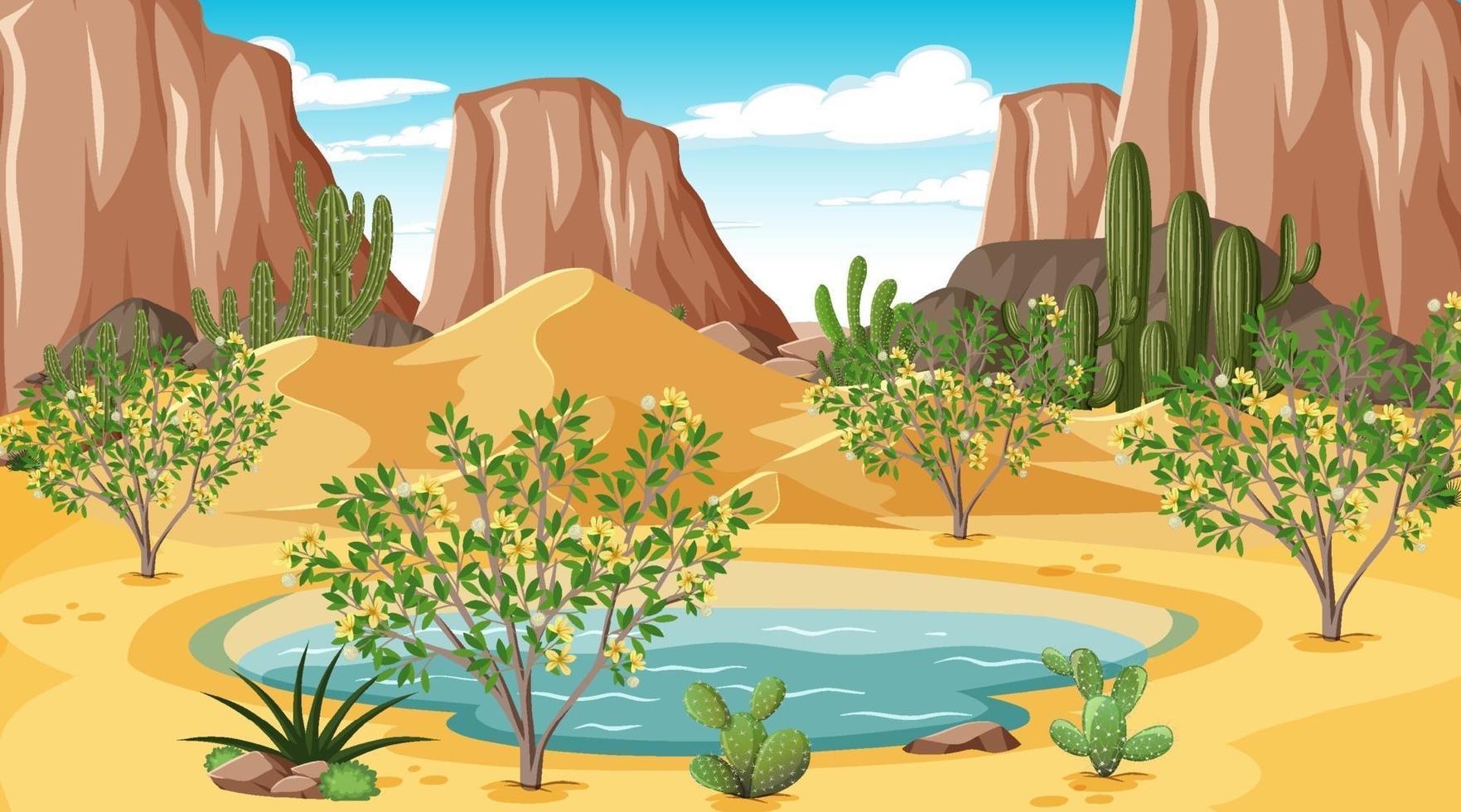 paisaje de bosque desértico en la escena diurna con oasis vector