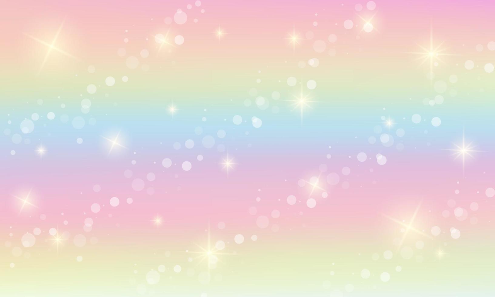 Rainbow  Holographic fantasy background. Sky with stars and bokeh. vector