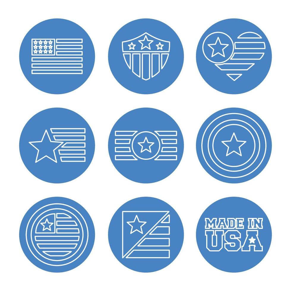 Set vector graphic of USA symbol. Vector in blue line style.