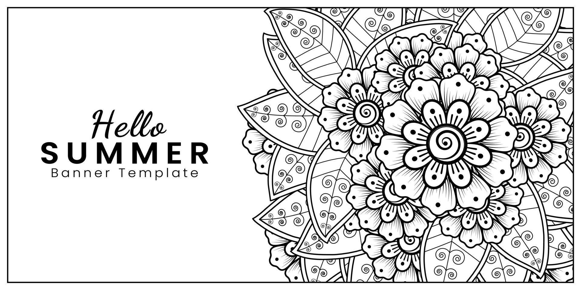 Hello Summer banner template with mehndi flower vector