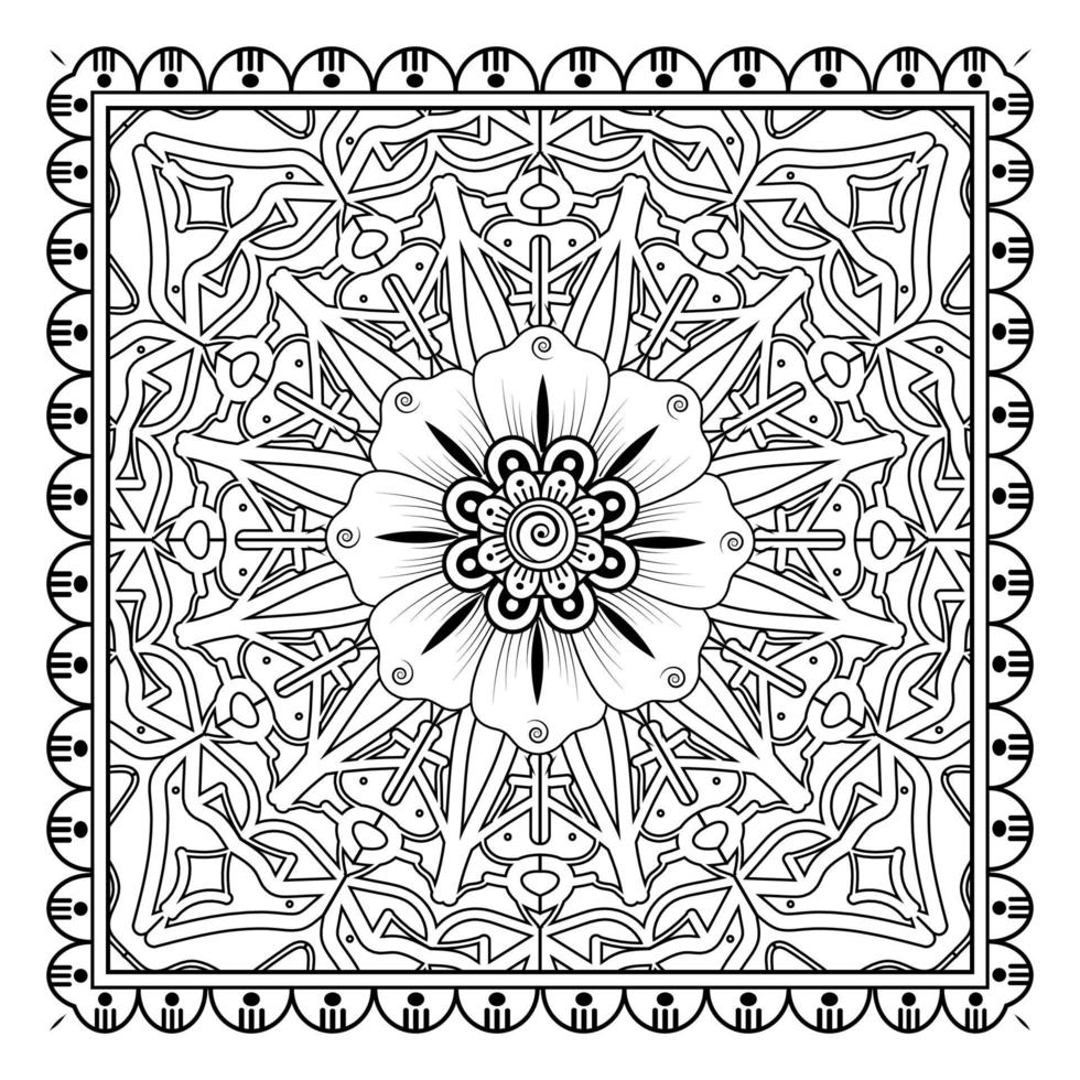 Outline square flower pattern in mehndi style for coloring book page vector