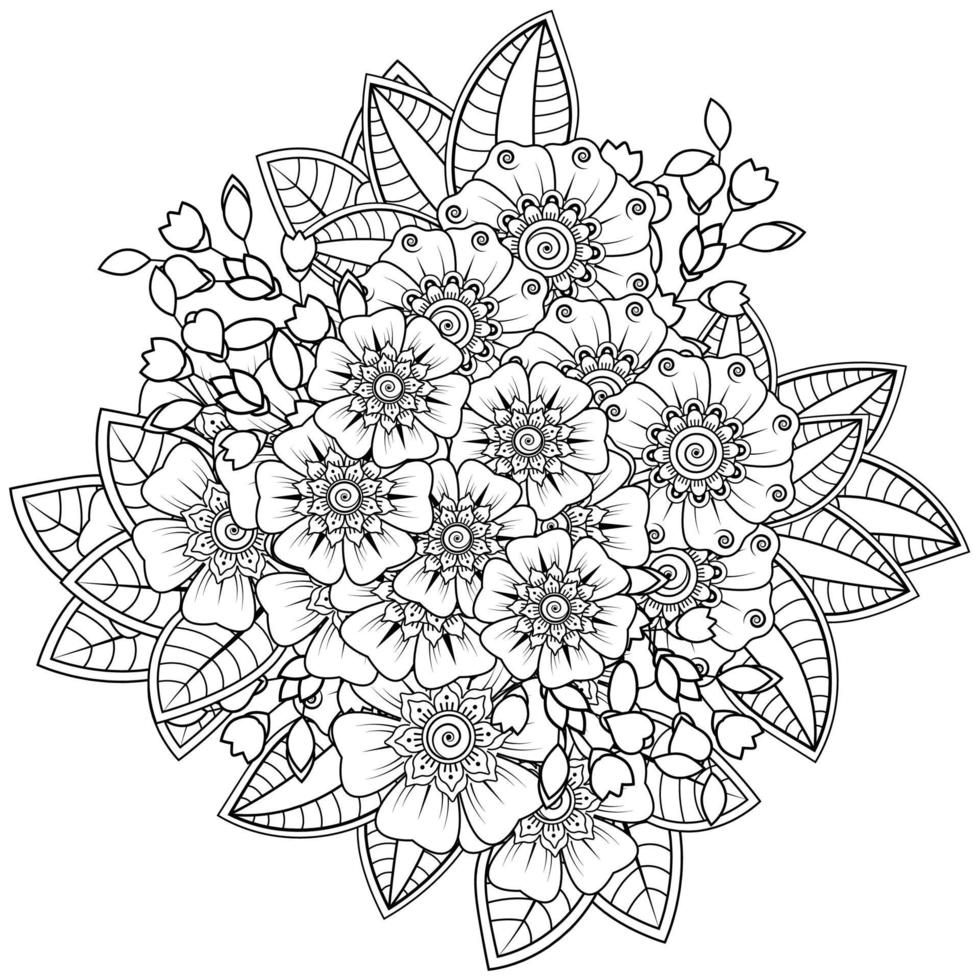 Adorno decorativo de flores mehndi en estilo étnico oriental vector