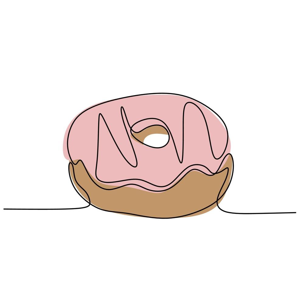 Donut one line drawing junk or fast food concept vector illustration