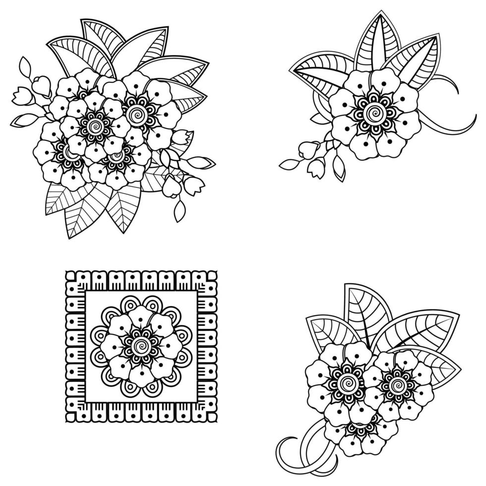 Set of Mehndi flower for henna, mehndi, tattoo. vector