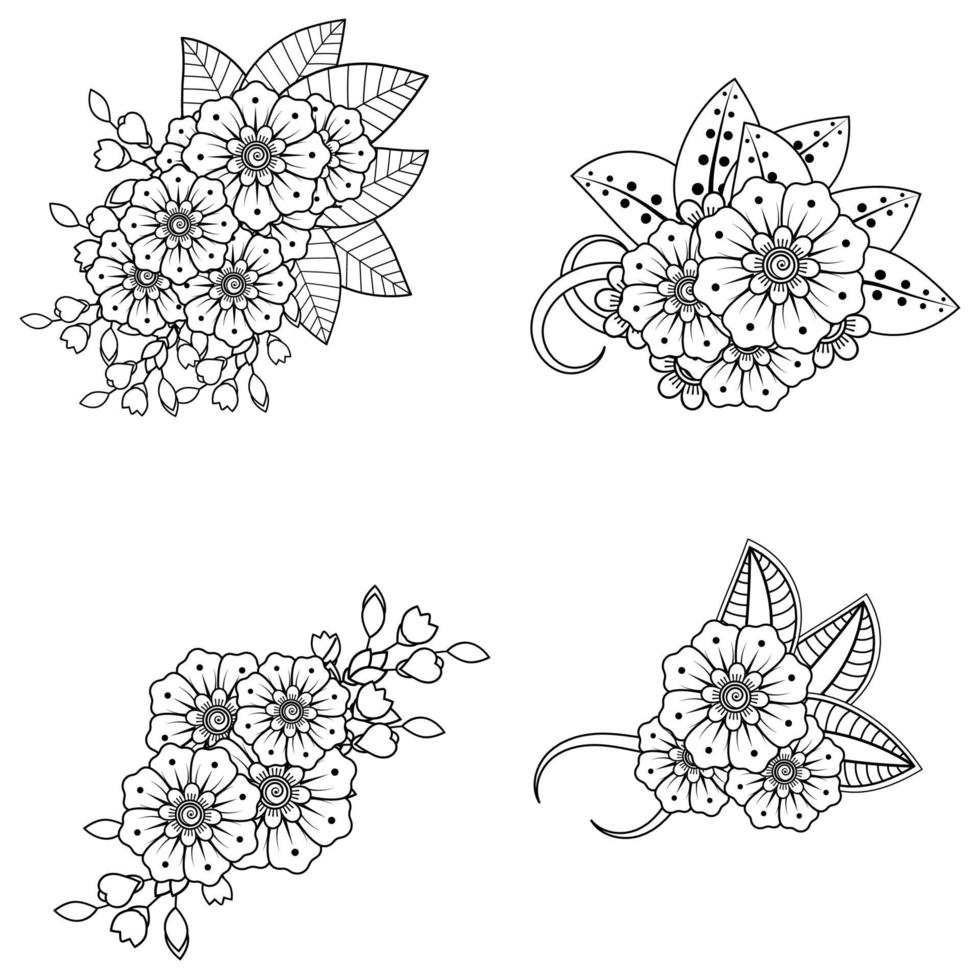 Set of Mehndi flower for henna, mehndi, tattoo. vector