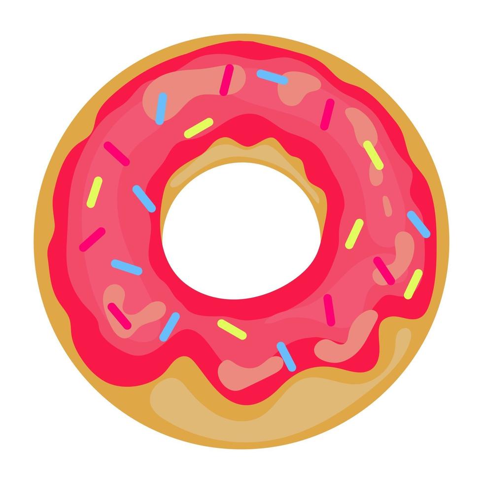 Colorful and glossy donut with sweet glaze and multicolored powder. vector