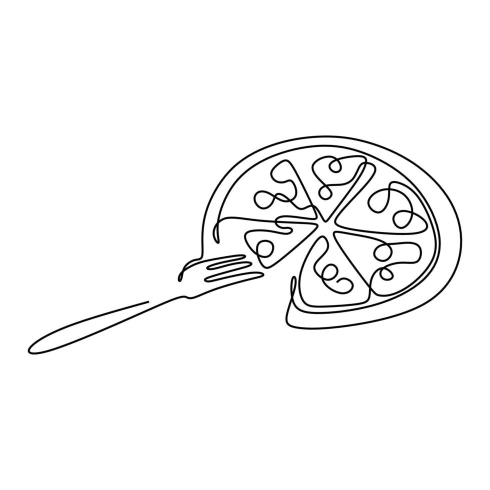 Continuous line drawing of pizza food minimalism design vector