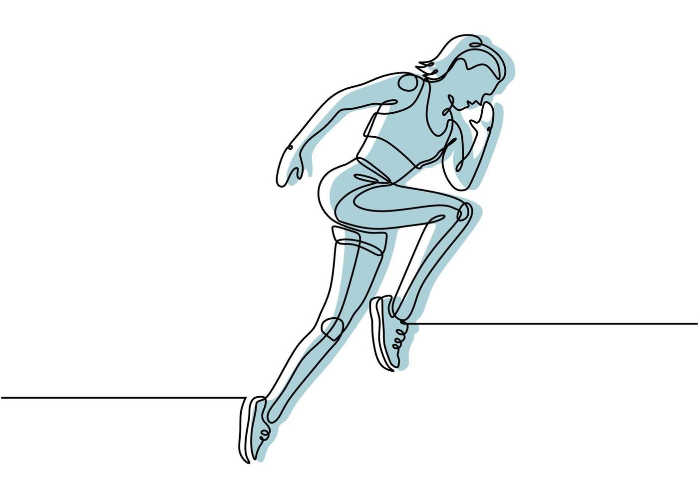 deporte de una línea de ilustración de vector de chica corriente. mujer correr.
