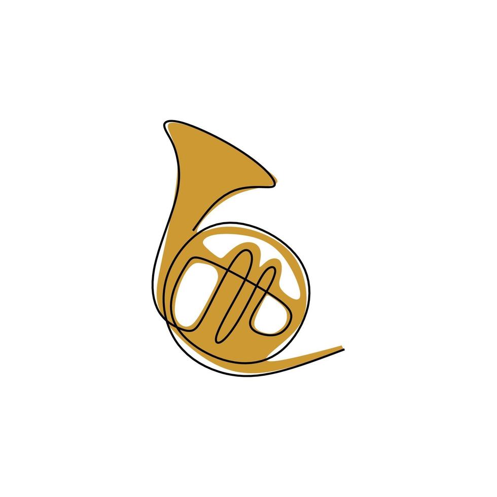 Ilustración de vector de instrumento de música de trombón de dibujo de una línea