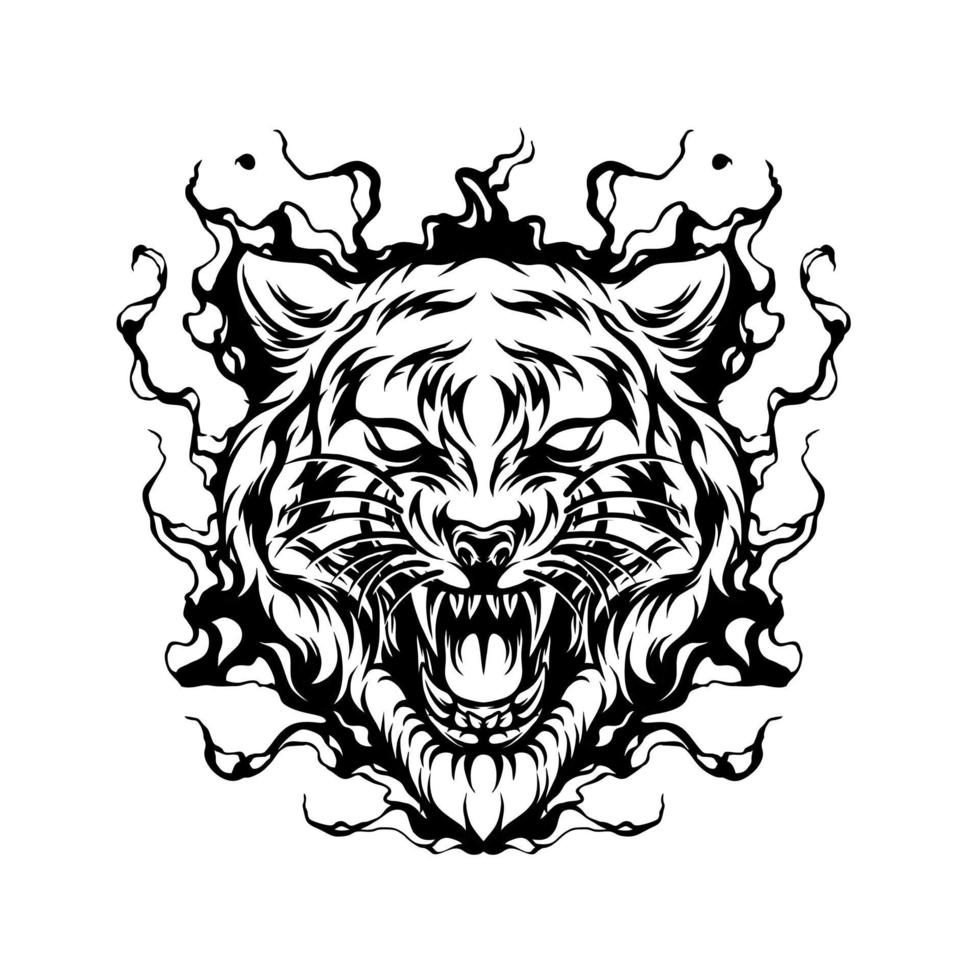 Tiger On Fire Silhouette vector