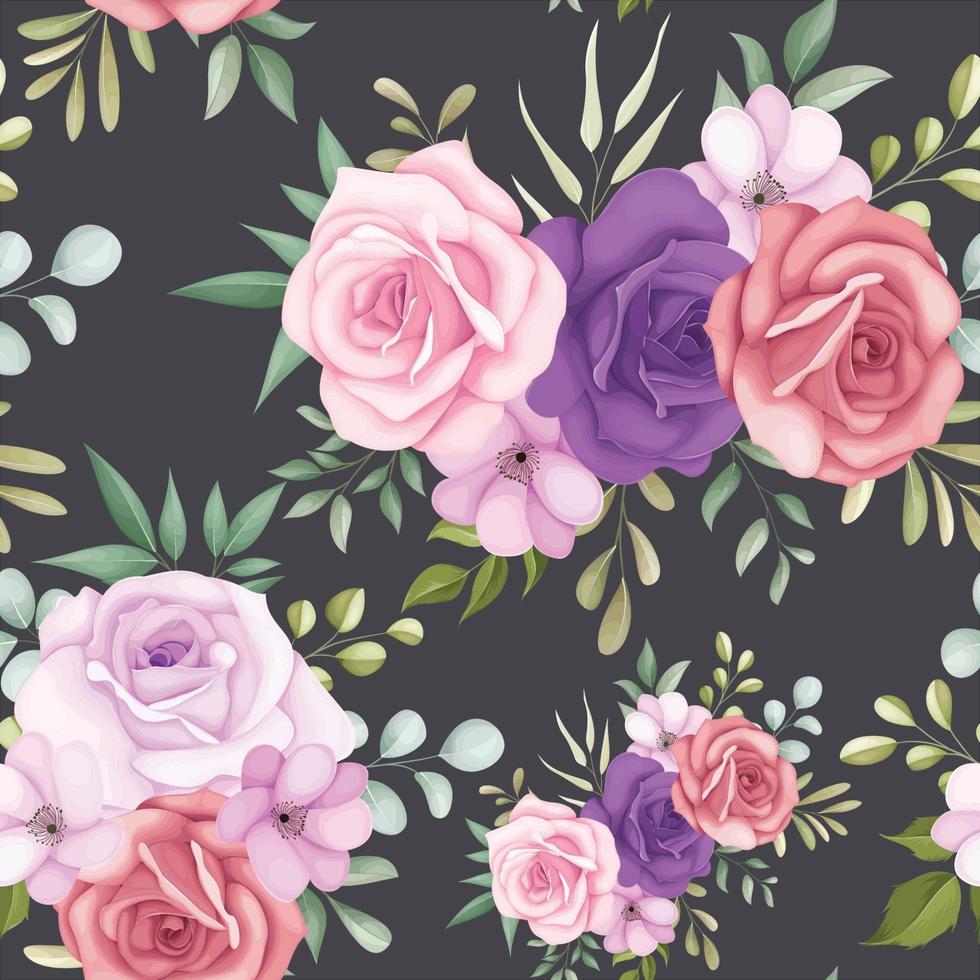 Seamless pattern floral with beautiful flower and leaves vector