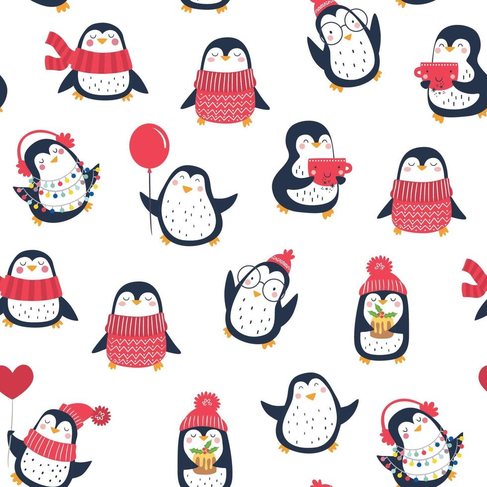 Vector seamless pattern with cute penguins. Perfect for kids design
