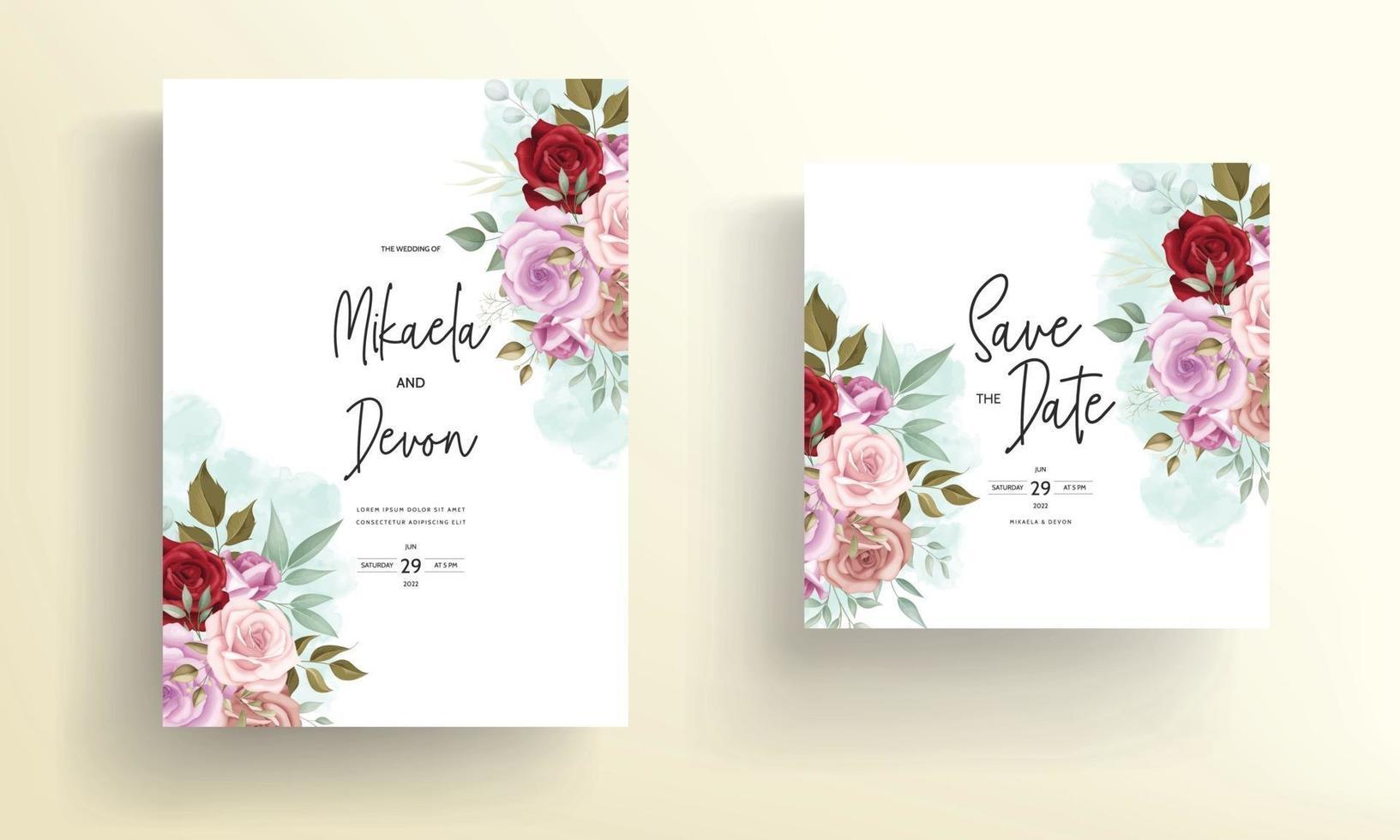 Hand drawn delicate floral wedding invitation card vector