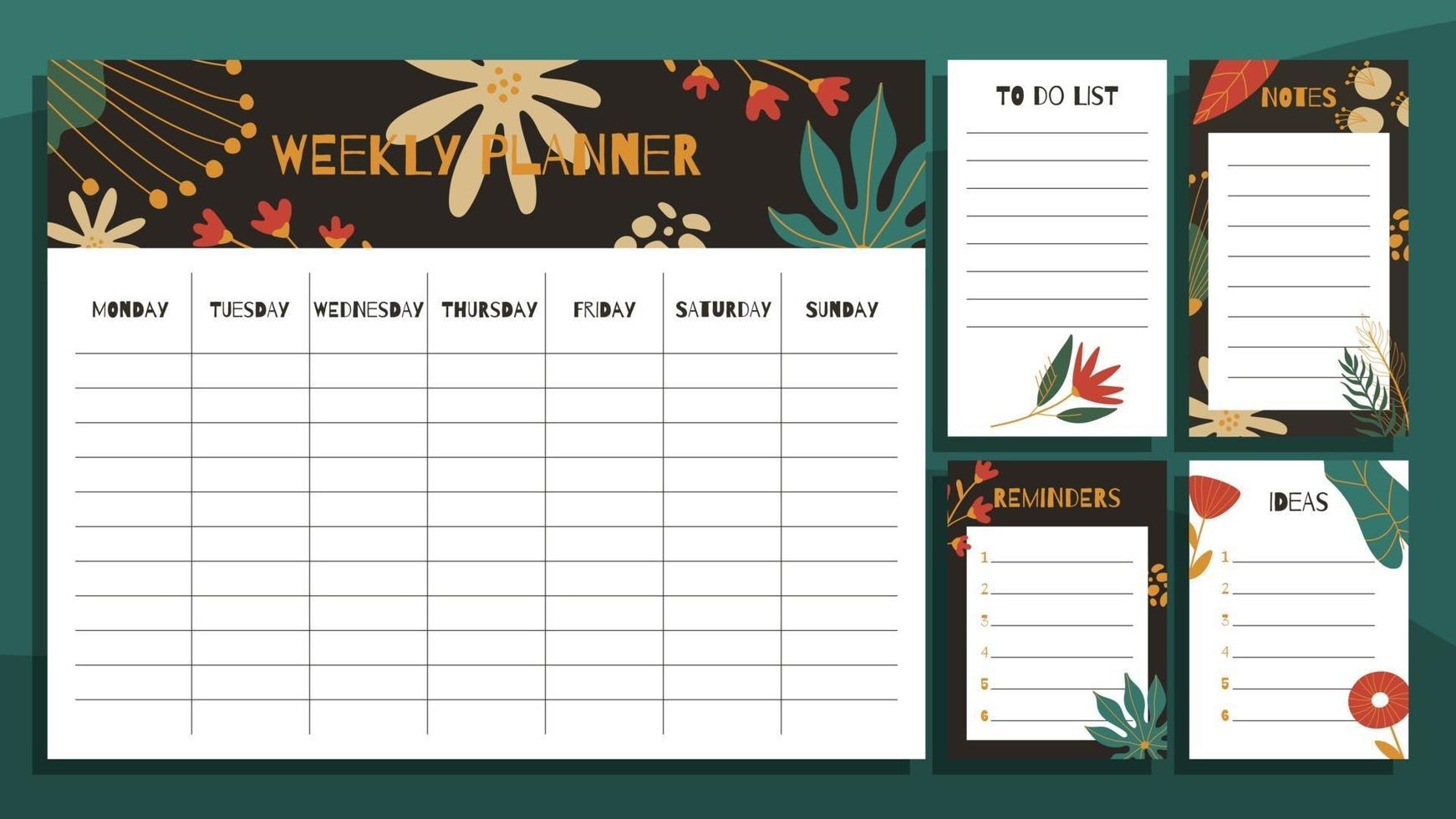 Weekly planner and paper notes print concept template. vector