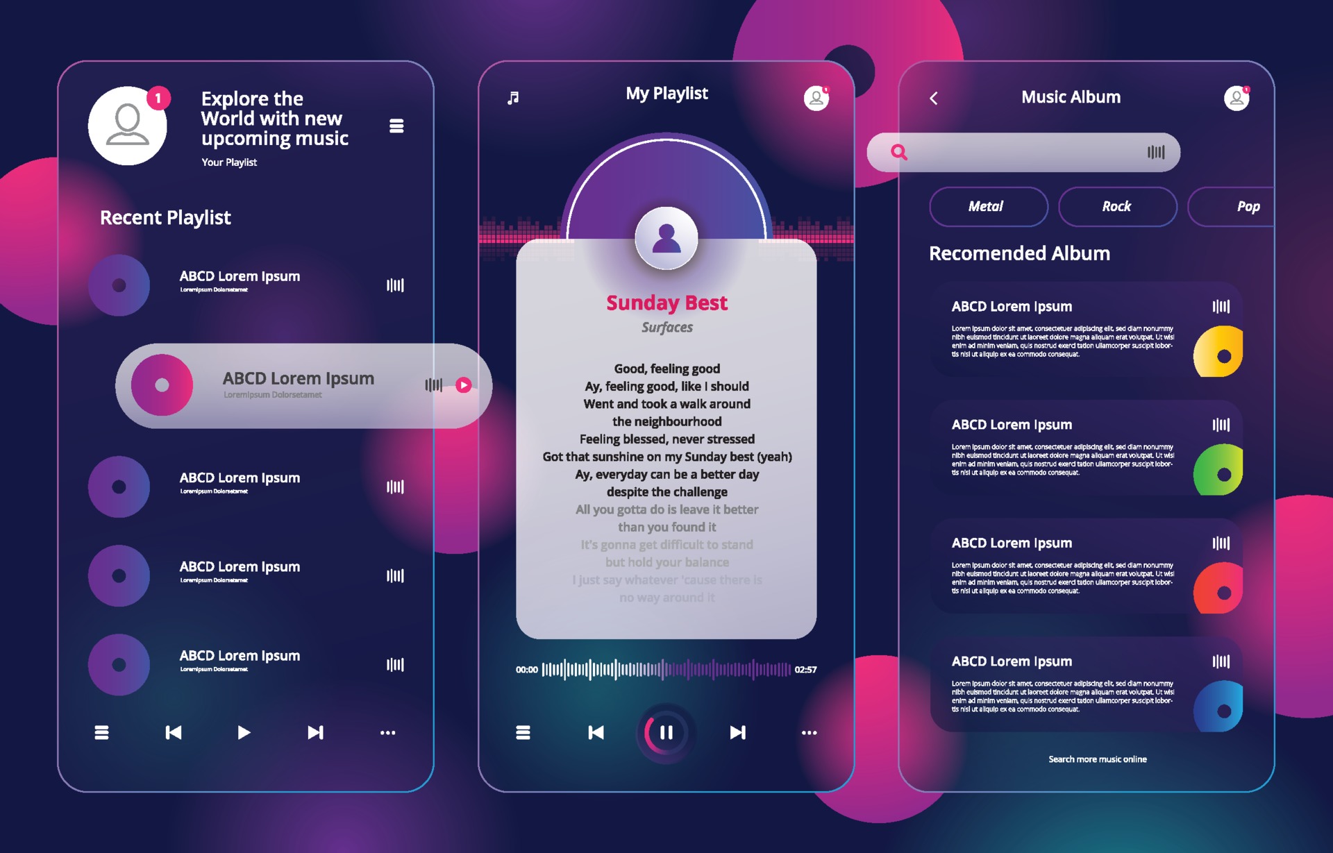 Glassmorphism UI Music Design Kit Template 3539454 Vector Art At Vecteezy
