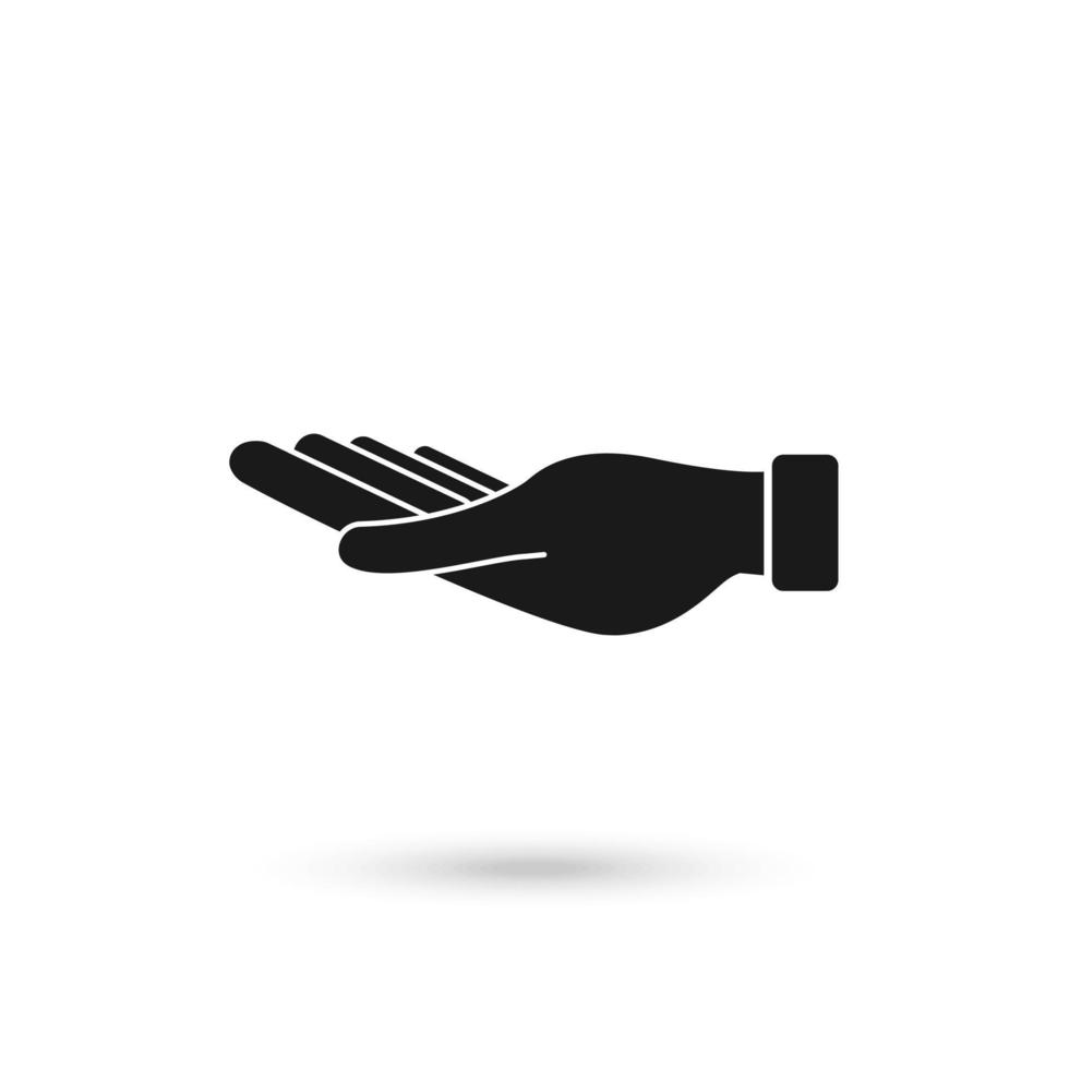 Helping hand black icon. Charity gesture sign. vector