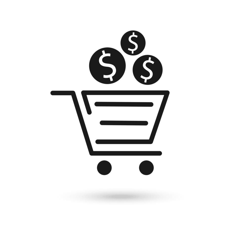 Vector icon concept of dollar money coin over shopping cart.