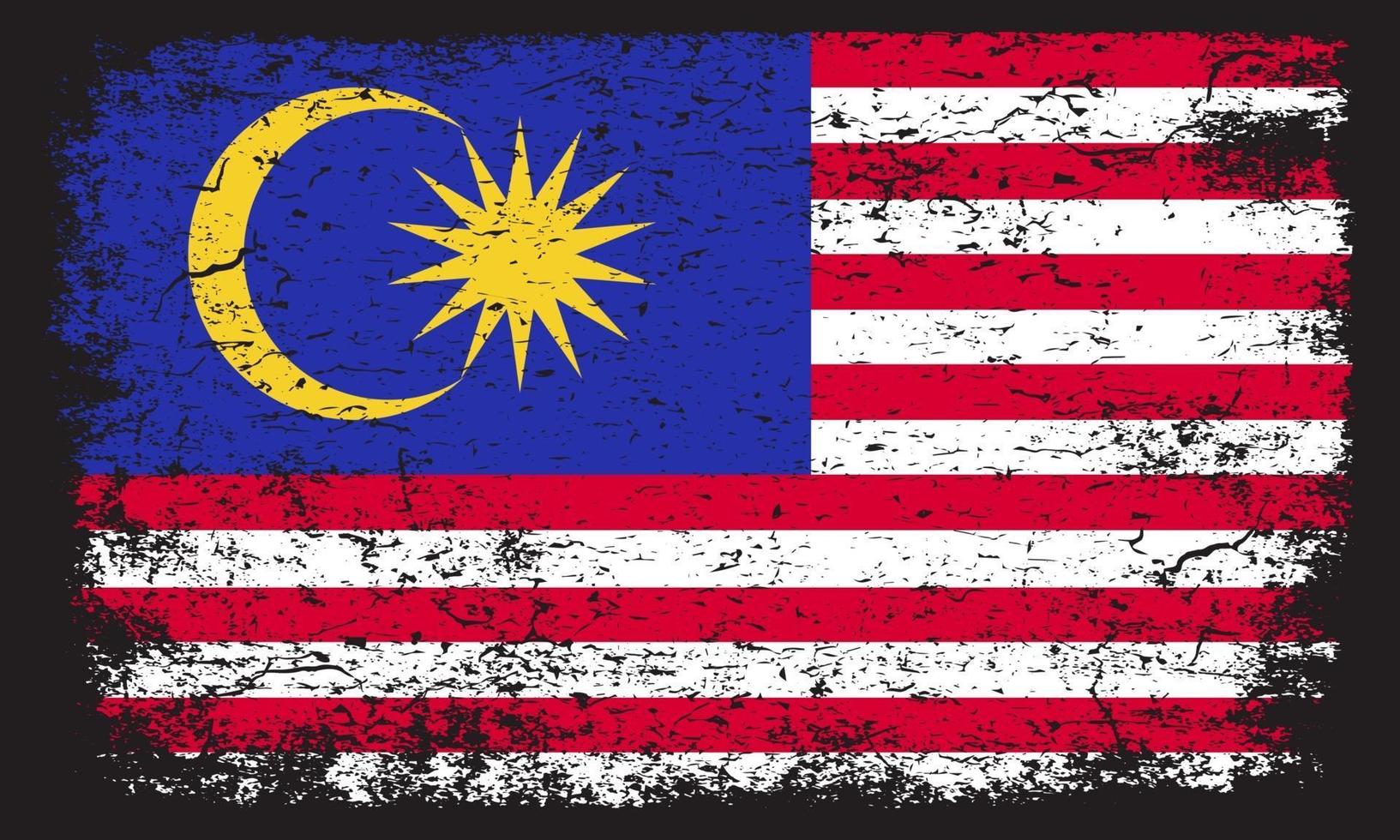 bandera nacional de malasia en efecto de textura grunge oxidado vector