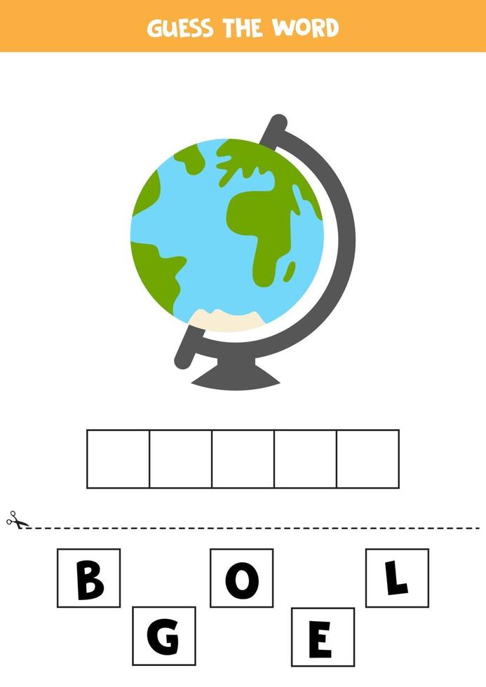 Spelling game for kids. Cute cartoon globe. vector