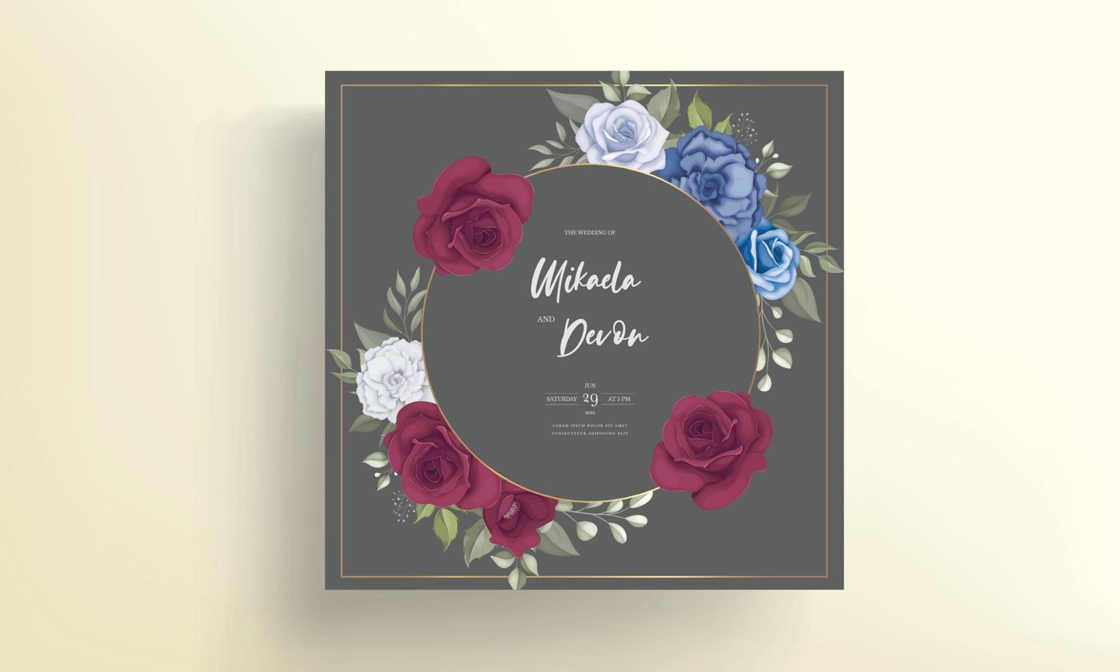 Elegant wedding invitation card with rose ornaments vector