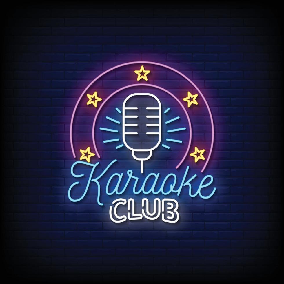 club de karaoke letreros de neón estilo texto vector