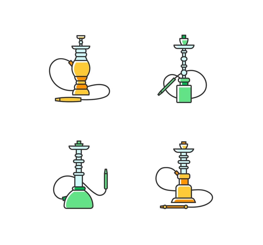 Hookah RGB green and yellow color icons set vector