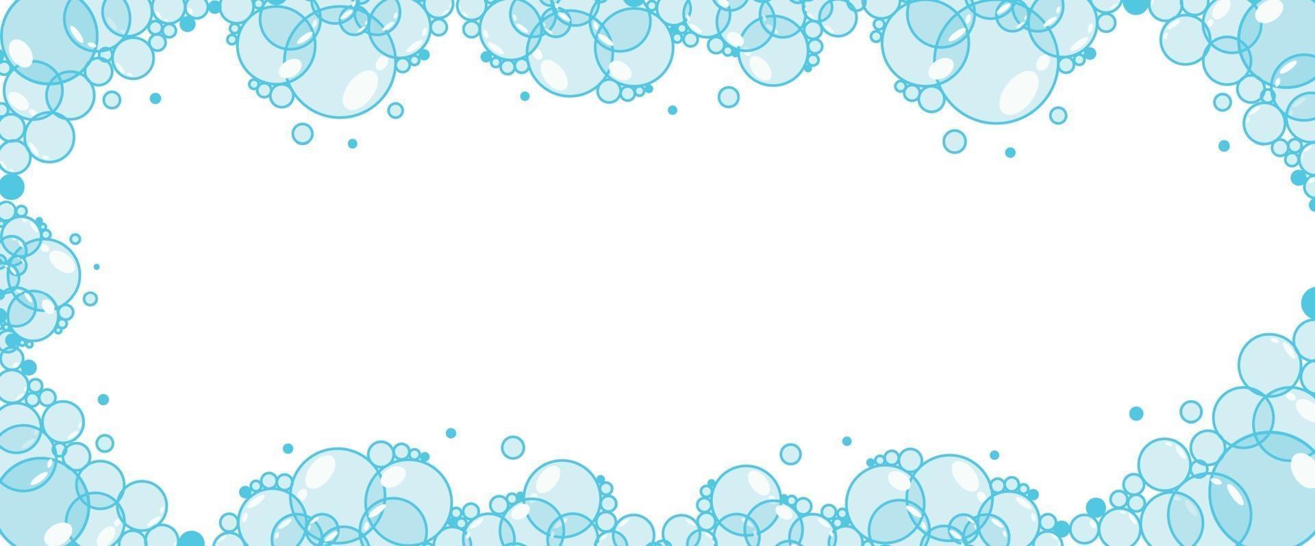 Soap foam with bubbles. Frame of cartoon shampoo and soap foam suds. vector