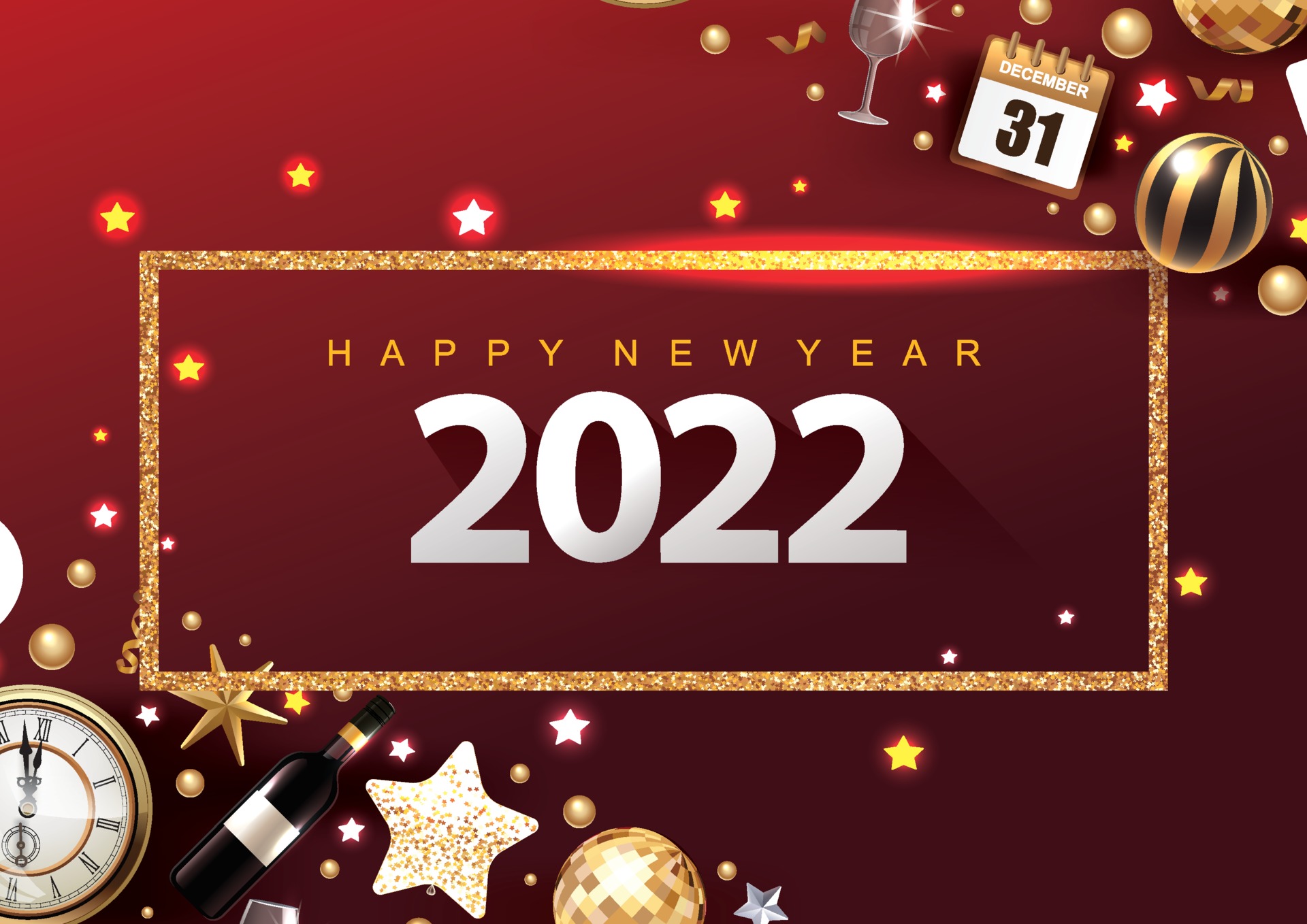 Christmas 2022 Frame 2022 Happy New Year 3D Metallic Golden Bow With Christmas Frame Stars  3539693 Vector Art At Vecteezy