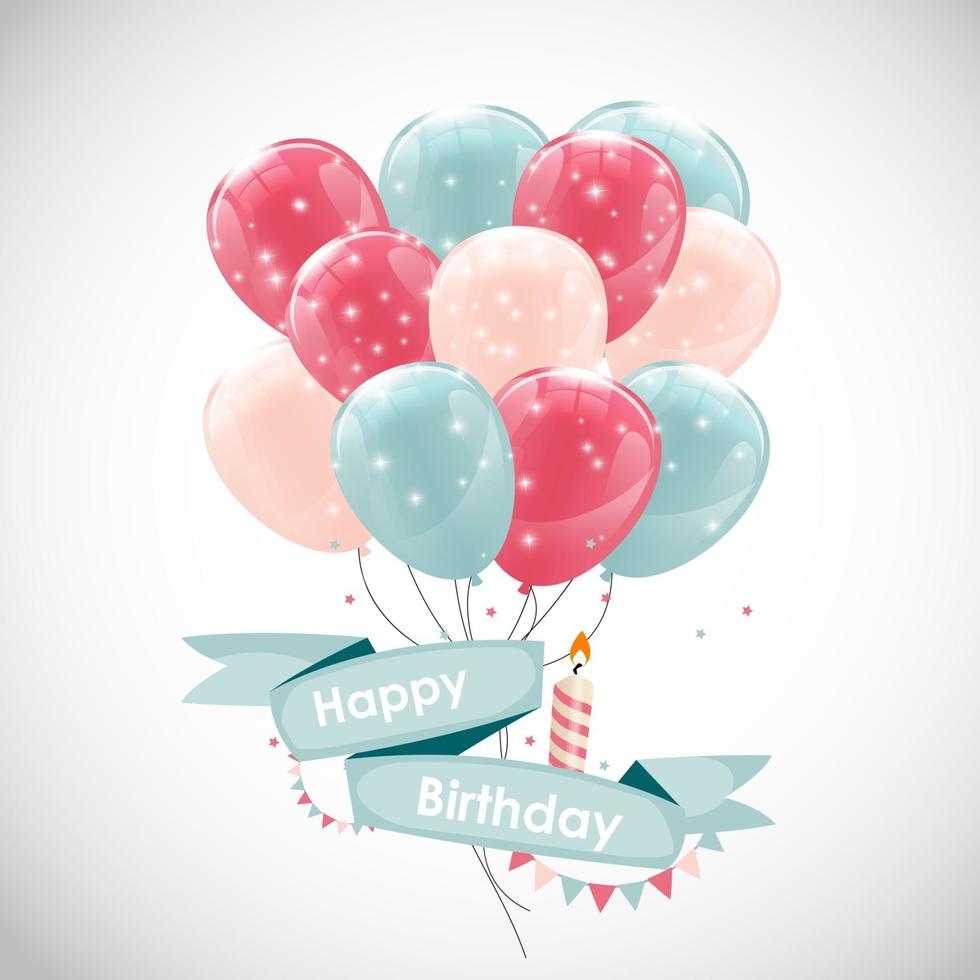 Fondo de banner de globos de feliz cumpleaños brillante de color vector