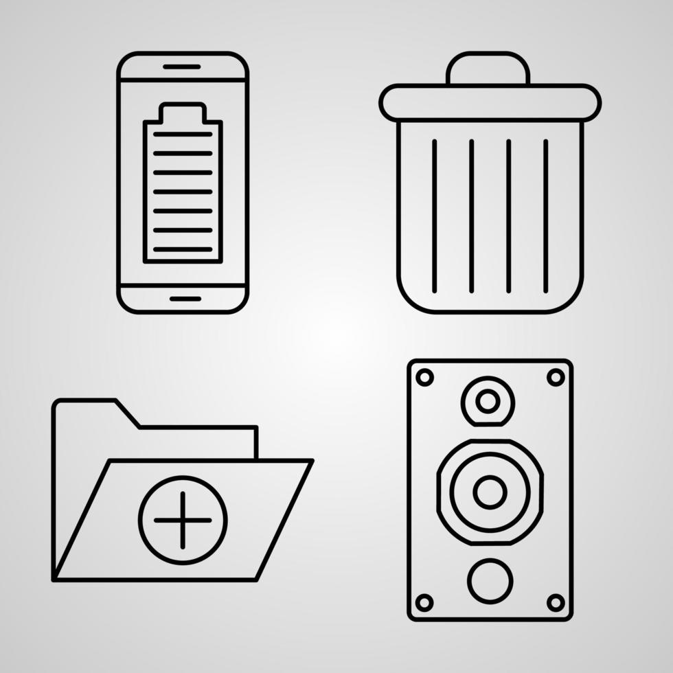 conjunto de iconos de diseño plano de línea delgada de esencial vector