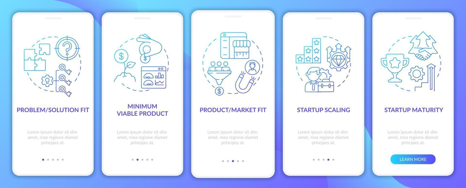 Startup lifecycle phases gradient onboarding mobile app page screen vector