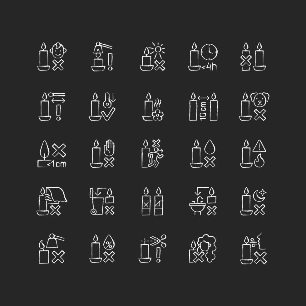 Handmade candles label chalk white label icons set on dark background vector