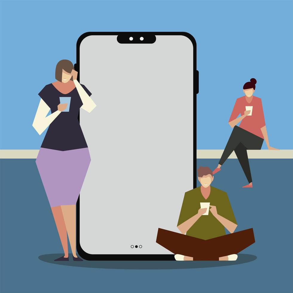 people sitting using smartphone devices, men with gadgets vector