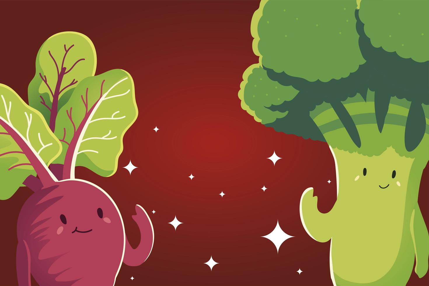 Verduras kawaii dibujos animados graciosos remolacha y brócoli vector