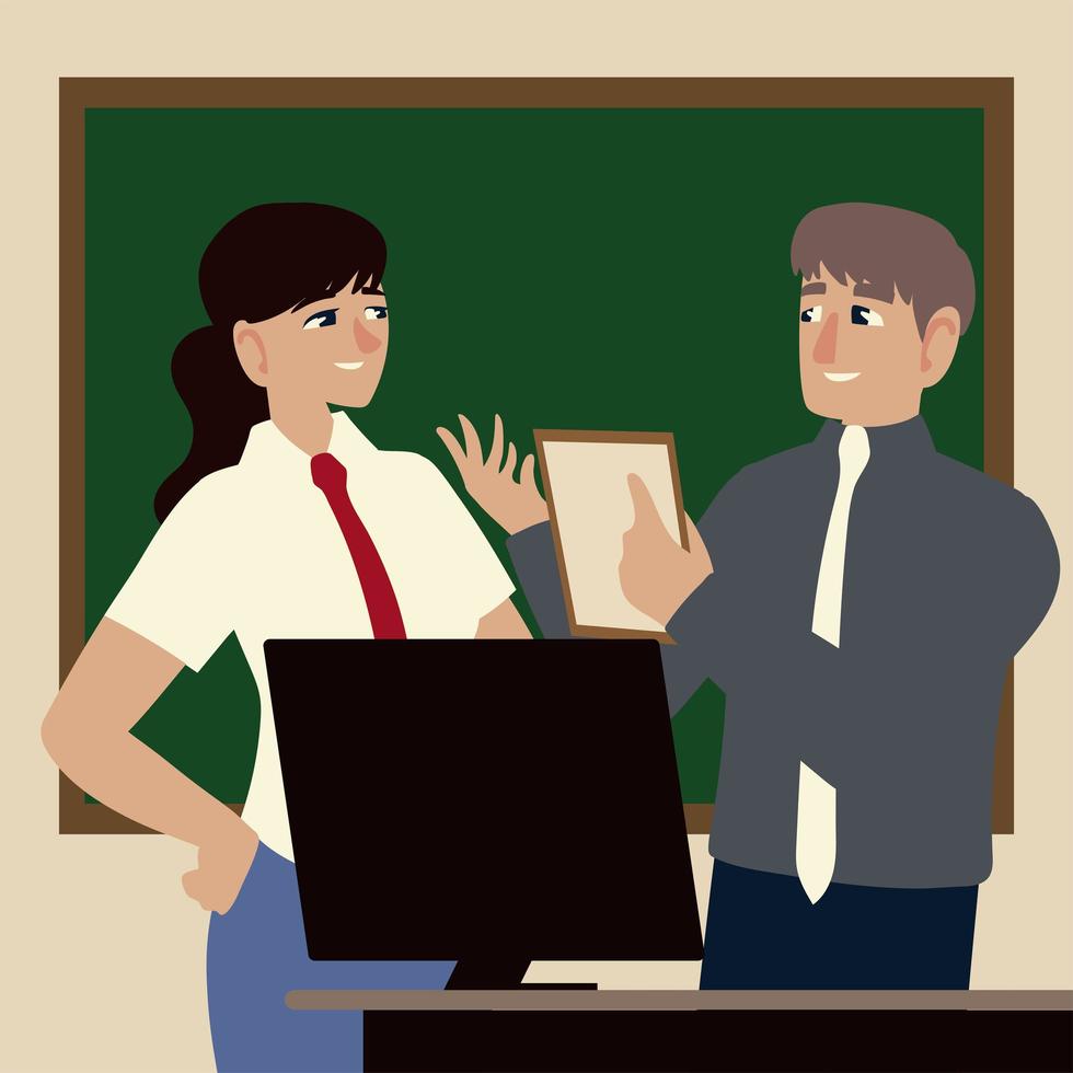business people, man and woman working computer and paper vector