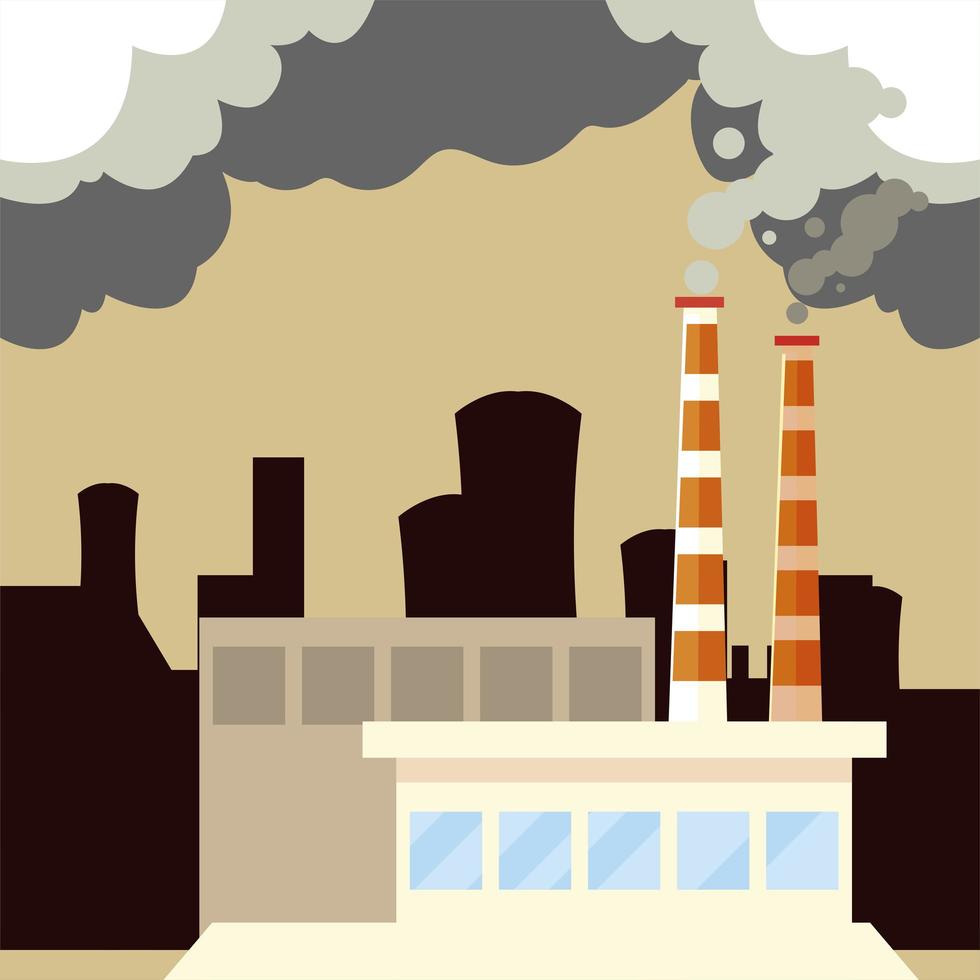 city with factory carbon dioxide emissions pollution vector