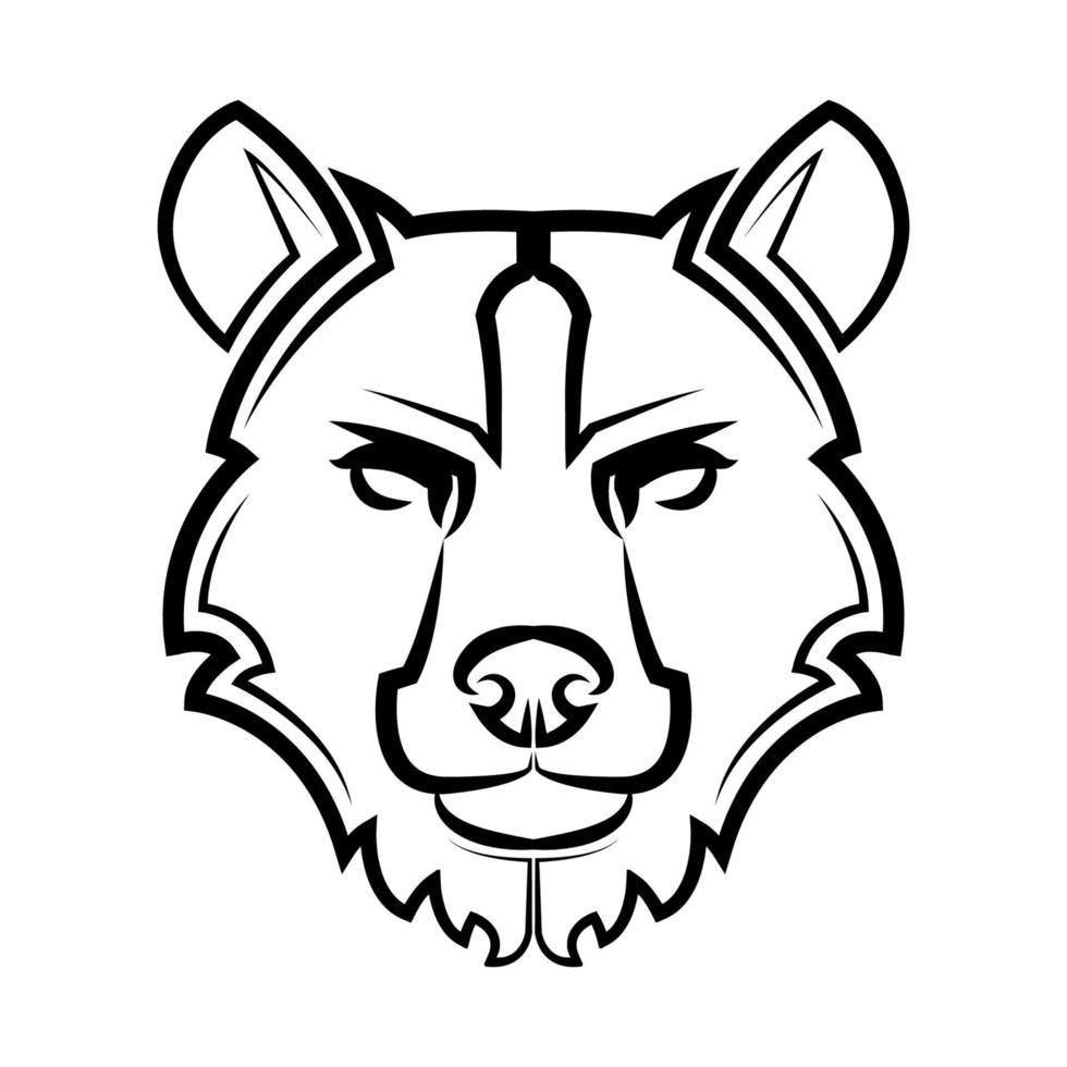 Black and white line art of bear head vector