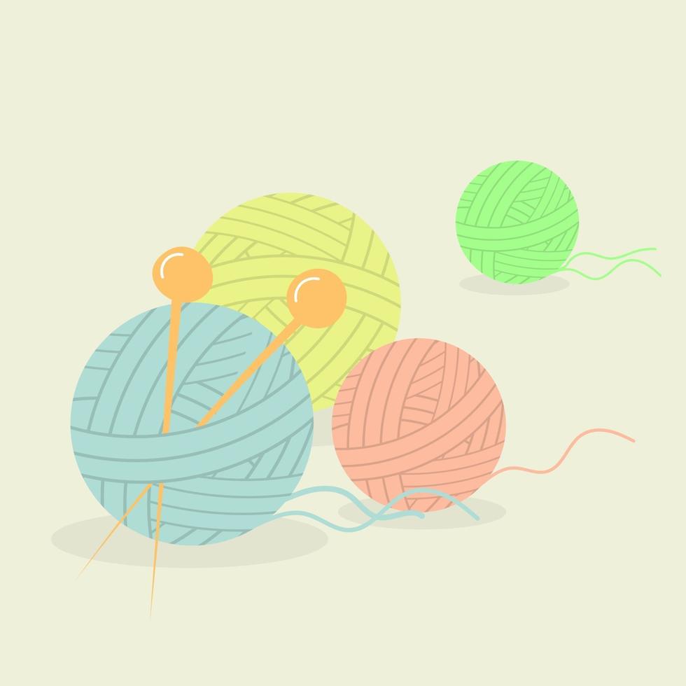 Balls of yarn with knitting needles. Clews, skeins of wool. vector