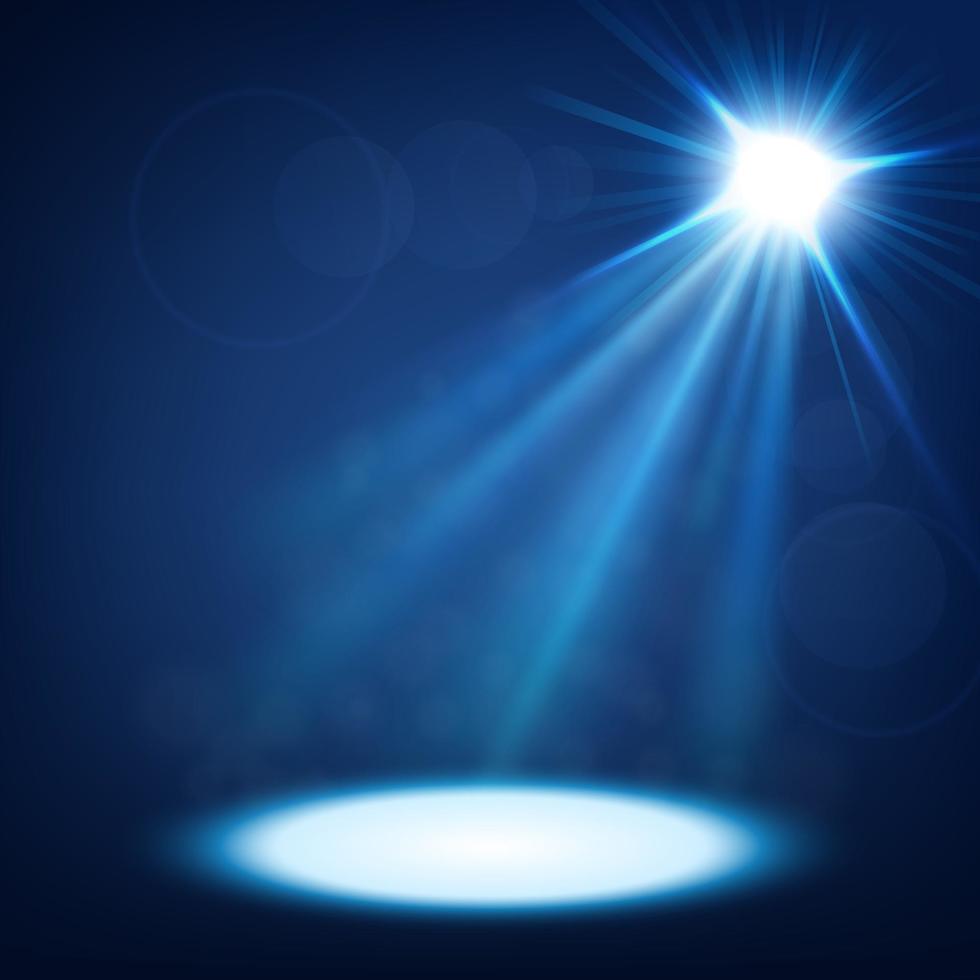 Blue spotlight shining with lens flare, Vector illustration
