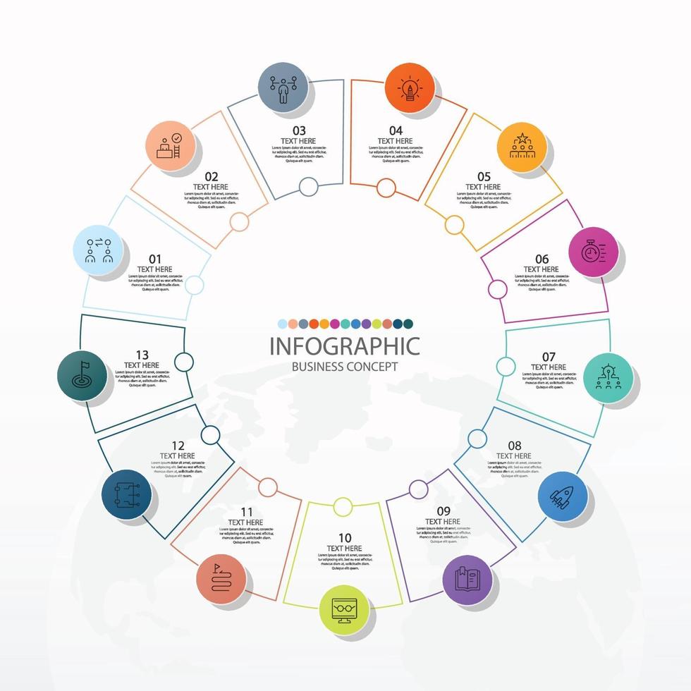 Basic circle infographic template with 13 steps vector