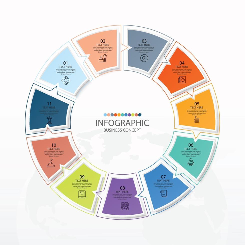 Plantilla de infografía de círculo básico con 11 pasos. vector