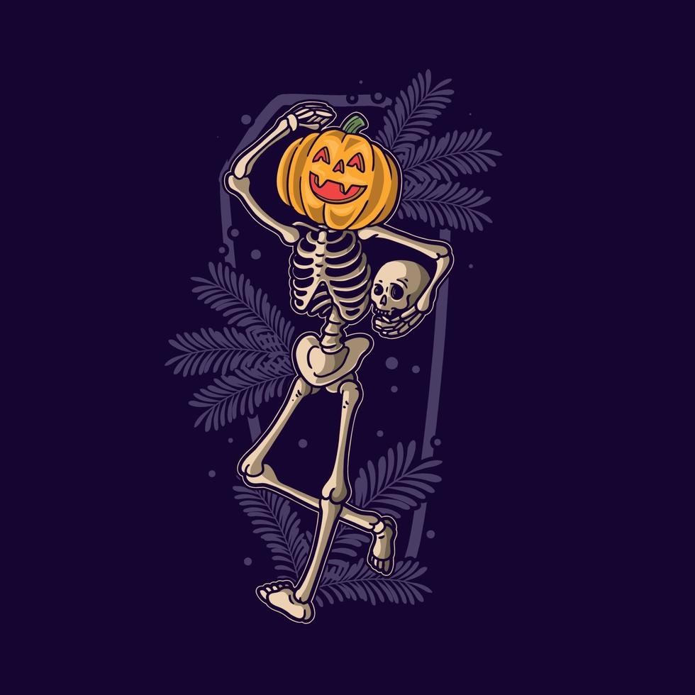 funny skeleton dancing on halloween vector